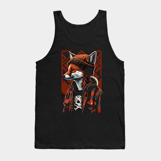 Fox Wearing Flannel and Beanie by gnarly Tank Top by ChattanoogaTshirt